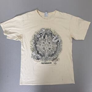 Yazbek Heavyweight Teotihuacan Aztec Calendar Graphic T-Shirt Cream Size M